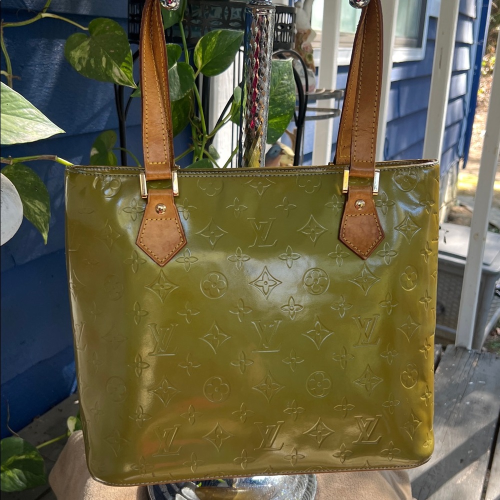 Louis Vuitton Green Patent Leather Tote with Brown Handles